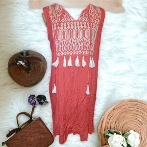 Aruba Blue Pink Embossed Tassel Dress Size Small